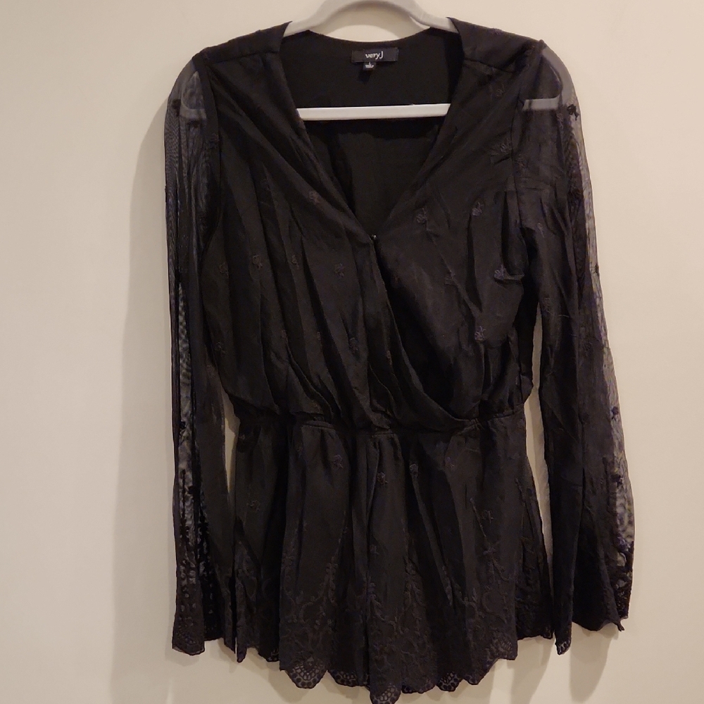 Very J Romper w/ Lace Sleeves